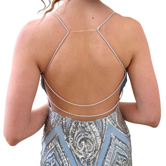 Y2K Cocktail Party Dress Baby Blue Silver Sequin Embellishments Women's Medium - Picture 5 of 11